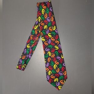 Rare Vintage 1995 Crayola Hand Print Colorful Handprint Patterned Tie